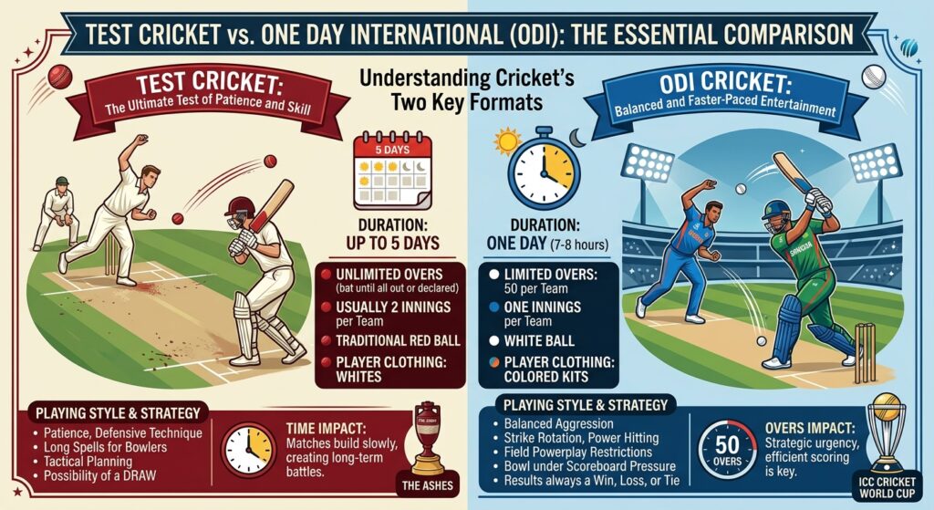 Test Cricket vs ODI: Understanding the Key Differences Between the Two Formats
